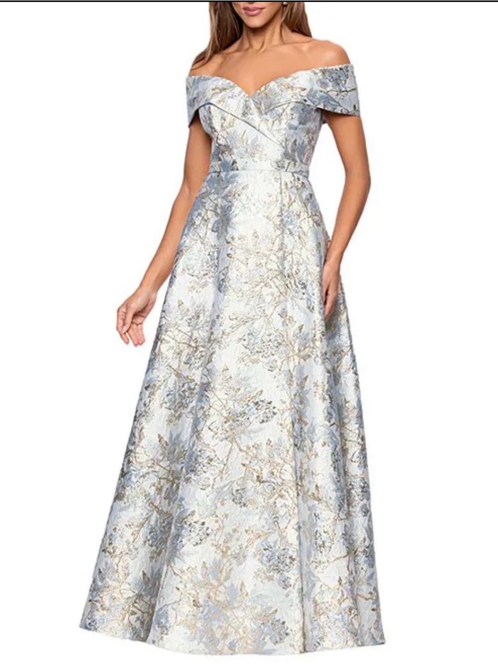 Xscape Ivory and Gold Brocade Sweetheart neckline formal gown